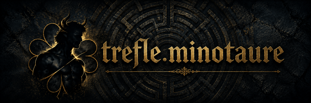 Bannière Trèfle Minotaure dark gothic rock avec labyrinthe et silhouette du minotaure