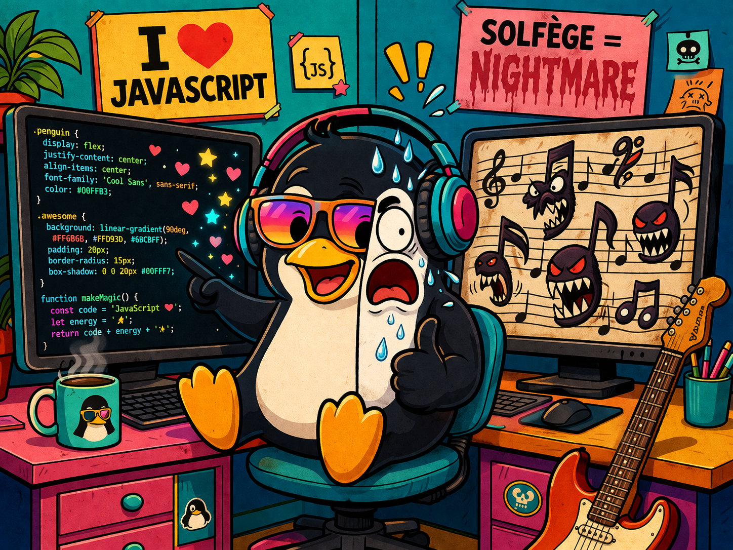 Le penguin face au code et cauchemar